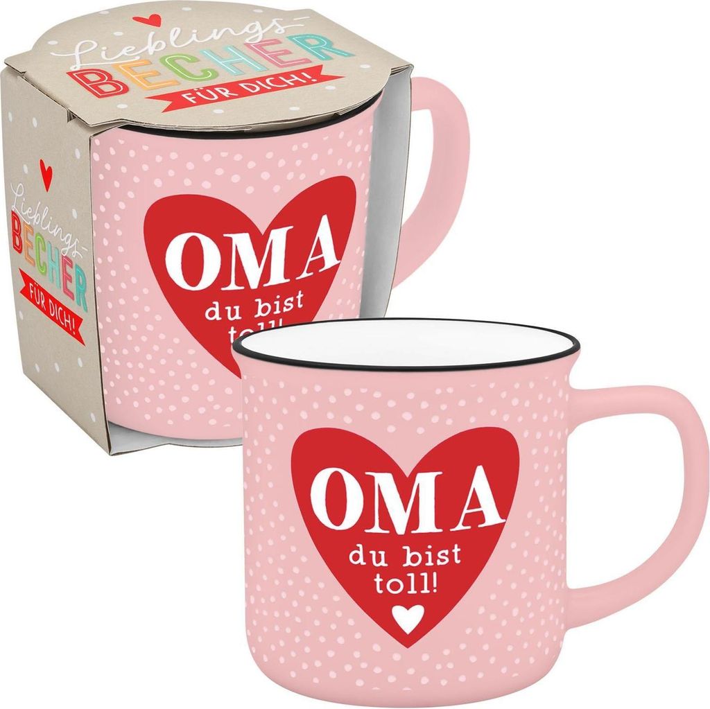 Becher in Emailloptik "Oma du bist toll!" Produktbild 