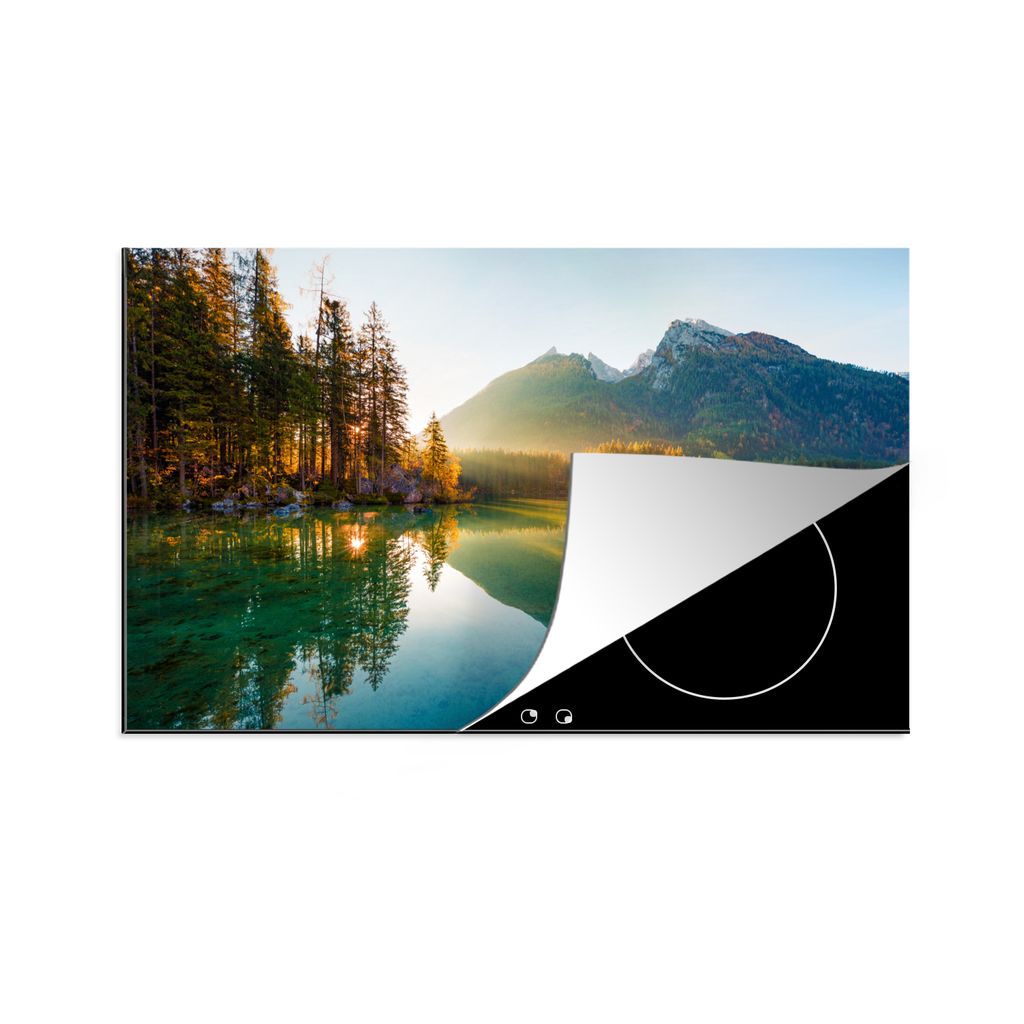 KitchenYeah Herdabdeckplatte See - Wald - Berge - Natur - Sonne - Landschaft , 91x52cm, Küche Deko, Glaskeramikkochfeld Herdabdeckung, Abdeckpla...