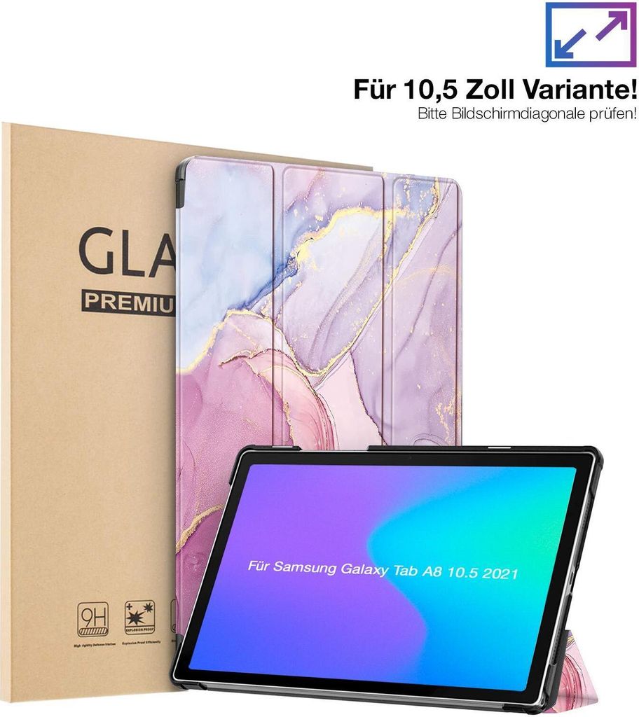 Schutzhülle + 2x 9H Display Glas für Samsung Galaxy Tab A8 10.5 2021 Cover Case Schutz Tablet Farbe: Glitzernder Marmor