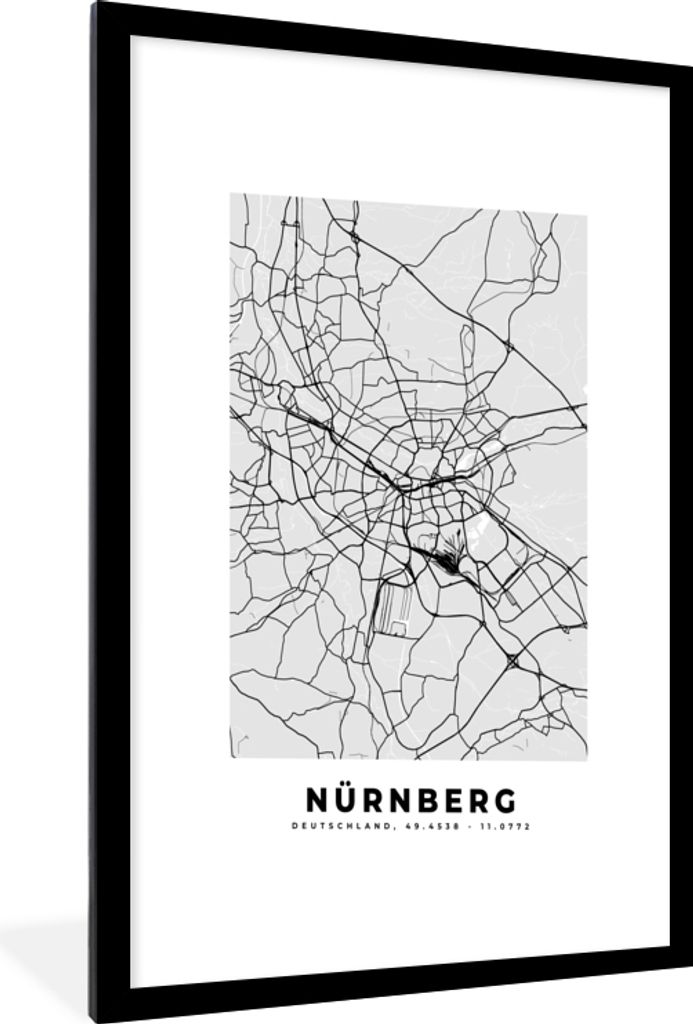 MuchoWow Gerahmtes Poster Mainz - Karte - Stadtplan - Deutschland 60x90 cm - Poster mit Schwarzem Bilderrahmen Wandposter Rahmen Foto Bilder - De...