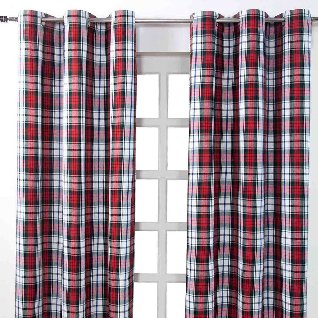 HOMESCAPES Gardinen mit Ösen Schottenmuster MacDuff 2er Set 100% Baumwolle, 137x117 cm