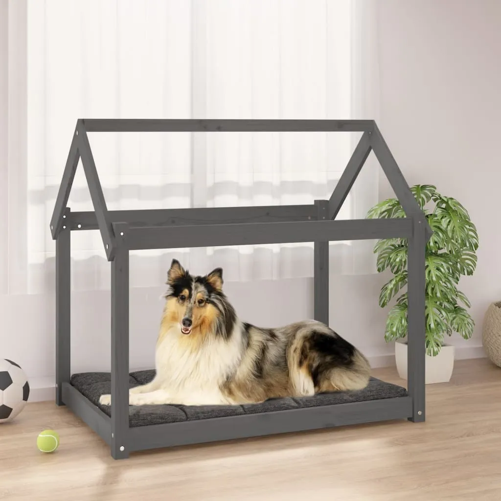 The Living Store Letto per cani grigio 101x70x90 cm in legno massiccio di pino