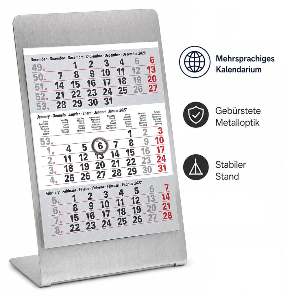 Tischkalender 2027 mit Metallaufsteller magnetisch Produktbild 