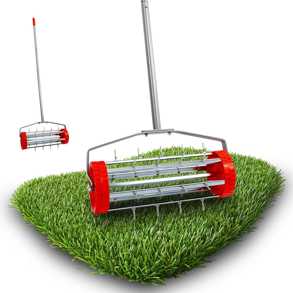 Grafner Rasenlüfter Walze mit Stiel Rasenrolle , 27 Nägel, Breite 44 cm, stabile Ausführung, rollender Rasenbelüfter für mehr Sauerstoff