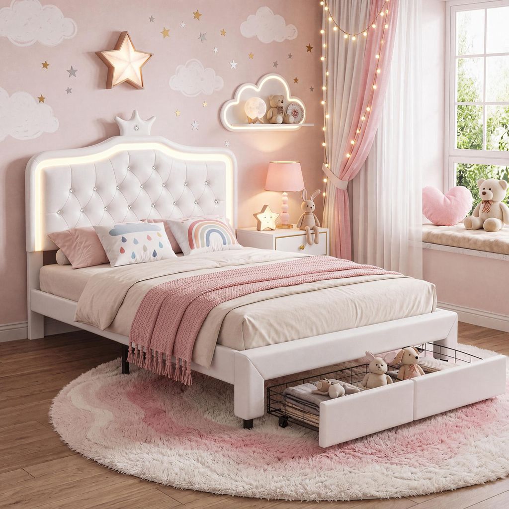 Cama infantil INONEFT de 140x200 cm con LED, cama doble con Imagen del producto 