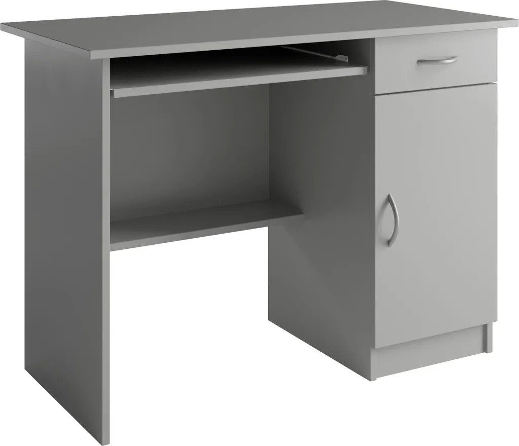 Bureau PC AZLE Gris - Bureau Informatique avec Rangement pour Télétravail