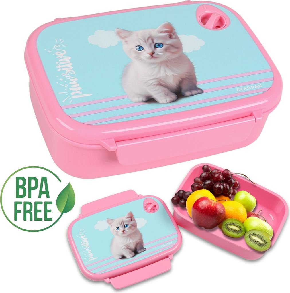 Niedliches Kätzchen Rosa Schulmädchen Frühstücksbox, BOX, Frühstücksbox, Sandwich-Lunchbox für die Schule