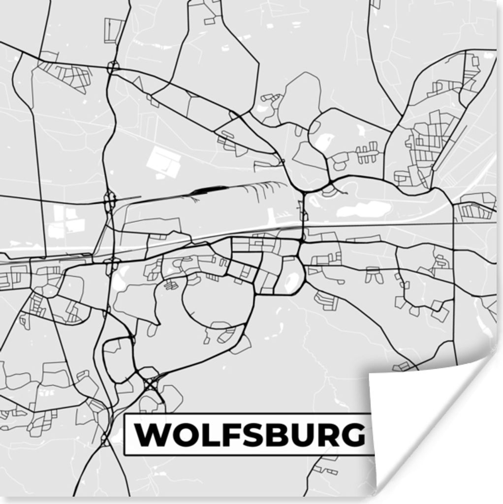 MuchoWow Poster Karte - Wolfsburg - Karte - Deutschland 50x50 cm - Wohnzimmerdekoration