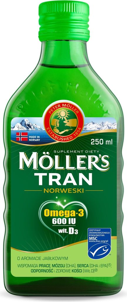 MOLLERS Norwegisches Lebertranöl, natürliches Vitamin D 600 IE, Immunität, 250 ml