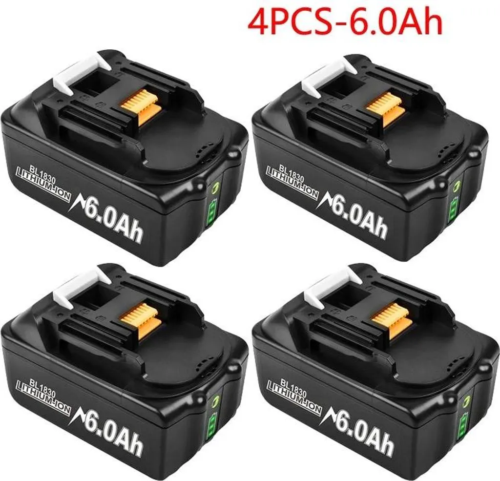 Batteria agli ioni di litio da 18 V per utensili elettrici - Batteria di ricambio - Confezione da 4 - 6,0 Ah 6000 mAh - Sostituisce BL1830/BL1840/BL1845/BL1850/BL1860 - Senza caricabatteria - Beige