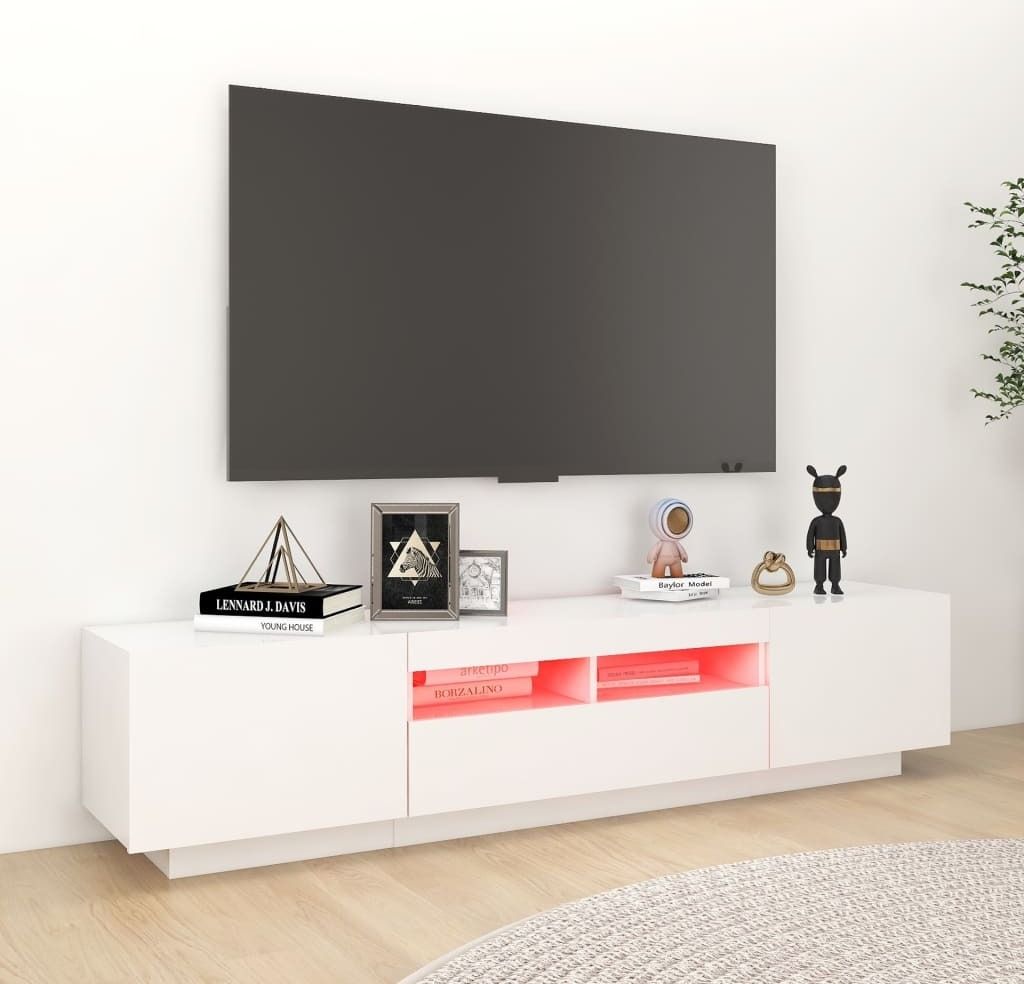 "Winterschlussverkauf "TV-Schrank Industriestil - CLORIS - Fernsehenschrank - mit LED-Leuchten Weiß 180x35x40 cm - DEMöbel8266711