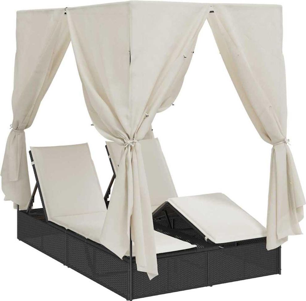 Doppelte Sonnenliege Warmes Weiß 205 x 129 x 200 cm Poly-Rattan