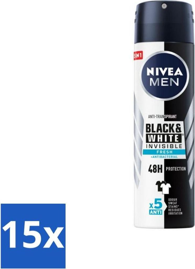 NIVEA Men Deodorant Spray Invisible für Black & White Fresh 150 ml - Vorteilspack - 15 Stücke