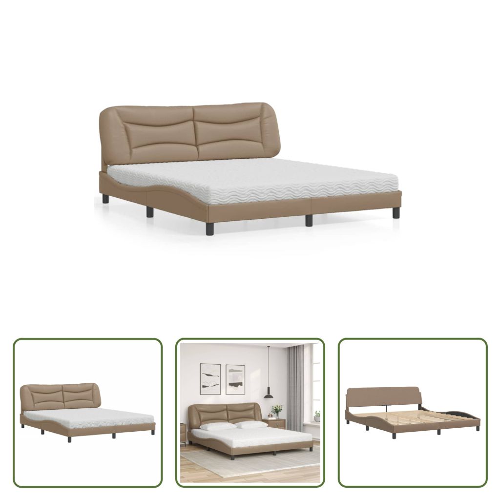 The Living Store Bett mit Matratze Cappuccino-Braun 180x200 cm Kunstleder