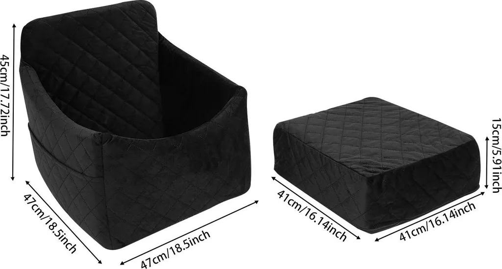 Panier voiture chien lavable en flanelle noire avec poches et sécurité