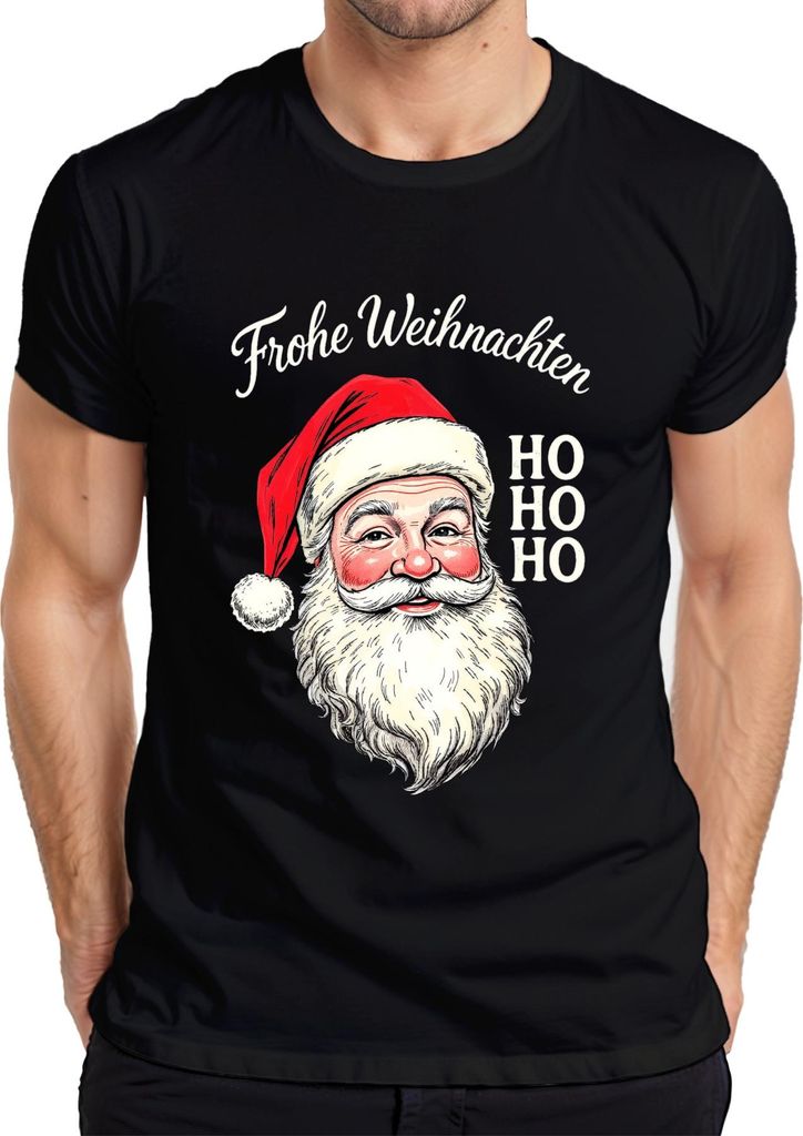 Frohe Weihnachten Weihnachtsmann HO HO HO Retro Nikolaus Geschenk Herren T-Shirt, Schwarz, L