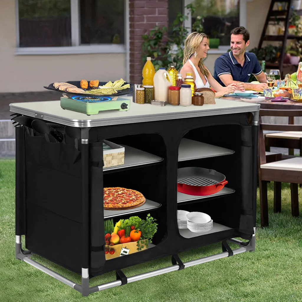 Cuisine Extérieure Pliante 6 Compartiments - Table de Camping avec Rangement - 8