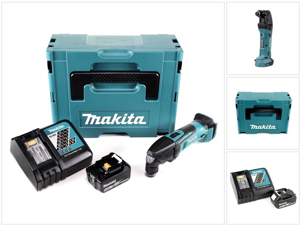 Makita DTM 50 RT1J 18V Li-Ion Akku Multifunktionswerkzeug im Makpac + 1x BL 1850 B 5,0 Ah Akku + 1x DC18RC Ladegerät