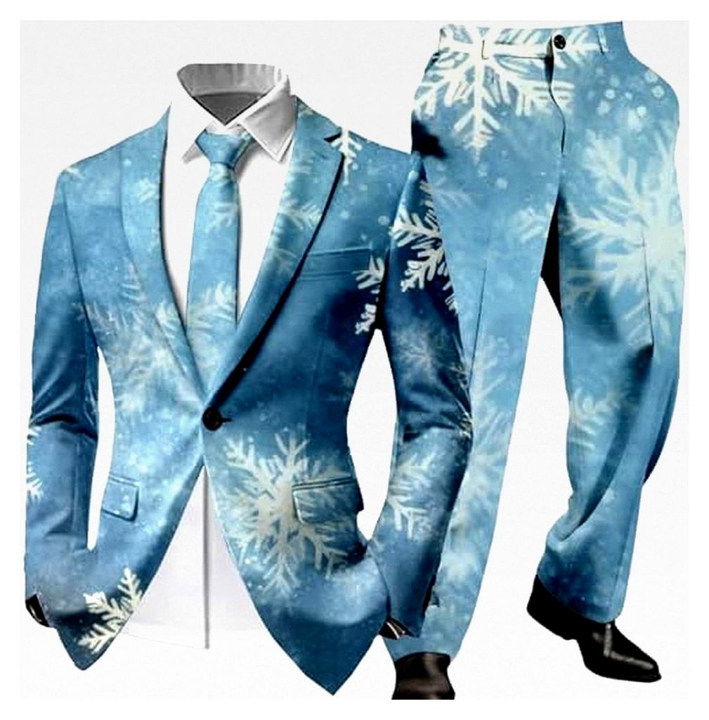 Herren Weihnachtsanzug Slim Fit 2-teilig Hässliches Weihnachtskostüm Freizeitanzug Weihnachtsmotiv Herrenanzug Bequemes Sakko Hosen Anzug Set Hoc...
