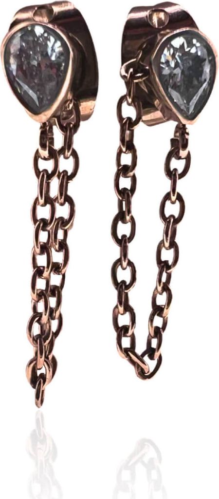 Titan Ohrringe Ohrstecker Ear Jacket in verschiedenen Farben mit Kristalltropfen und Kette Farbe - Roségoldfarben