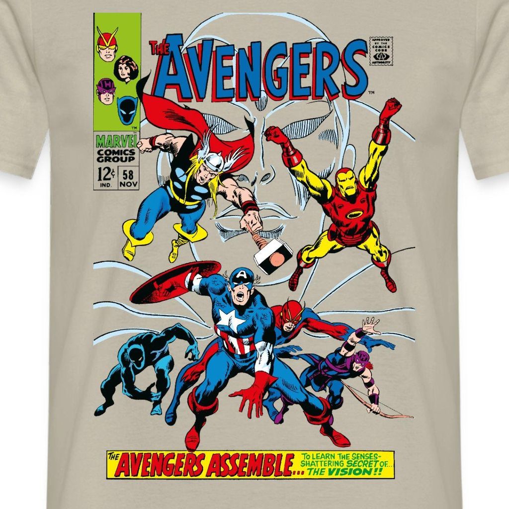 Spreadshirt Avengers Comic Superhelden Assemble Männer T-Shirt, XL, Sandbeige