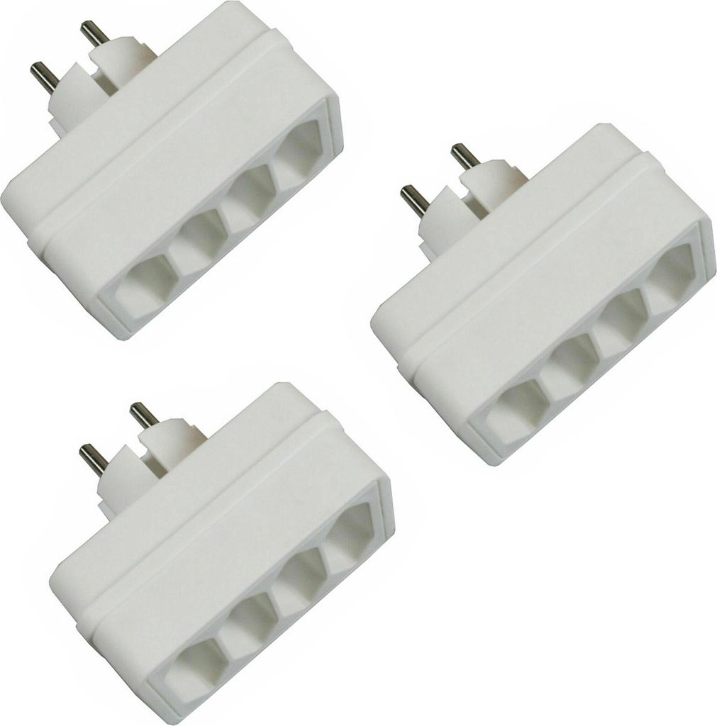 3x Steckdosenleiste Mehrfachsteckdose 4-fach Flach Steckdose Euro Mehrfachstecker Steckerleiste Wandstecker EU