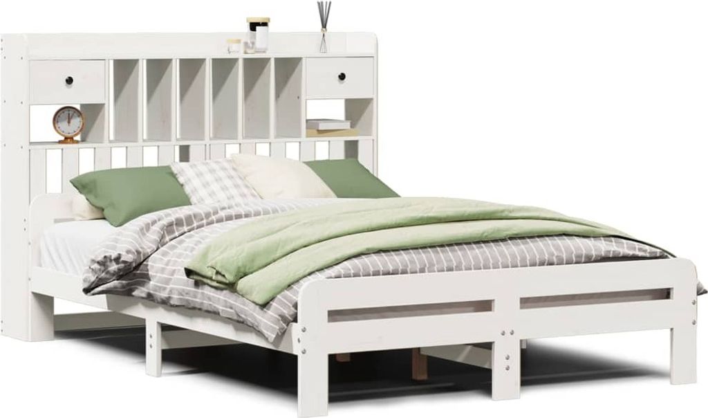 vidaXL Massivholzbett mit Regal ohne Matratze Weiß 140x190 cm Kiefer