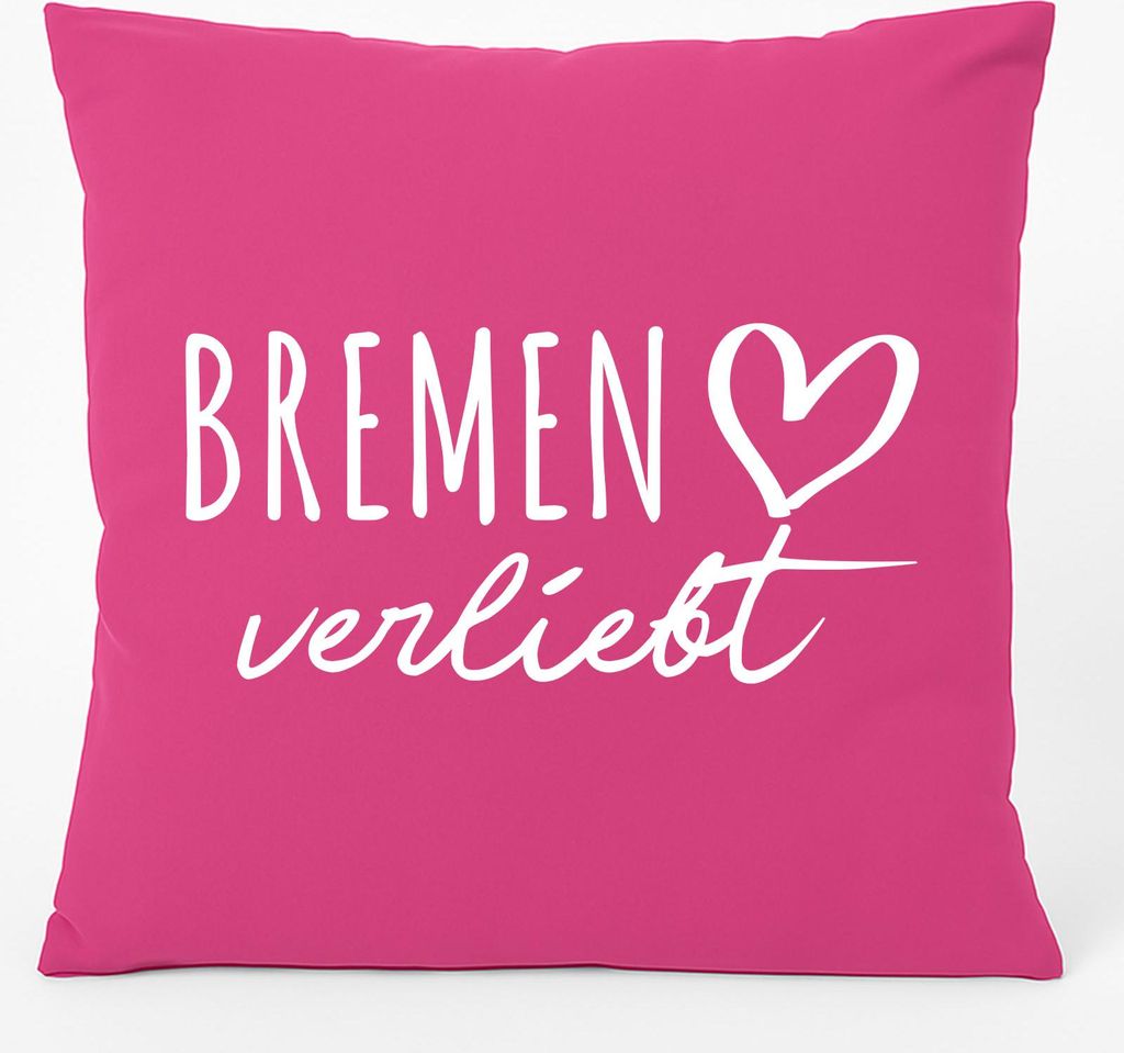 Huuraa Kissen Bremen verliebt 40x40cm mit Füllung Fuchsia Baumwolle Dekokissen Geschenkidee