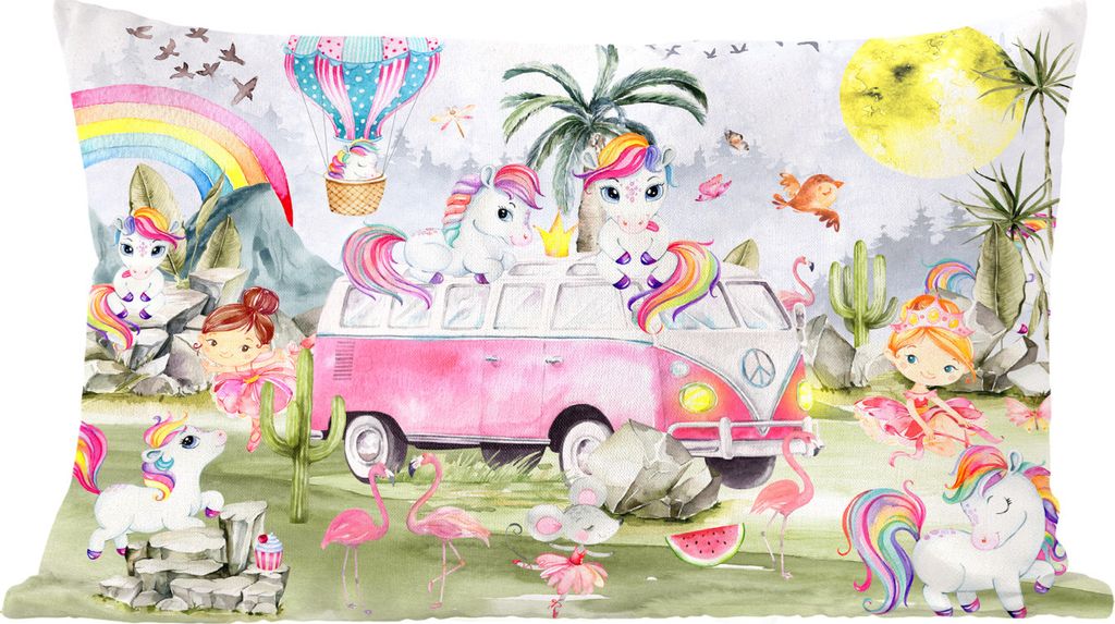 MuchoWow Zierkissen Sofakissen Wohnzimmer Dekokissen 50x30 cm Einhorn - Regenbogen - Kinder - Mädchen - Auto - Wohnzimmerdekoration - Polster mi...
