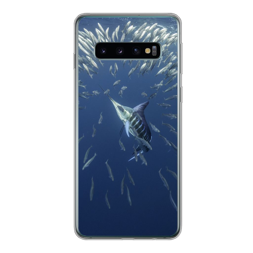 MuchoWow Handyhülle Schutzhülle Hülle für Samsung Galaxy S10 Wasser - Sardinen - Tiere Silikon Softcase Handy Hülle - Handytasche
