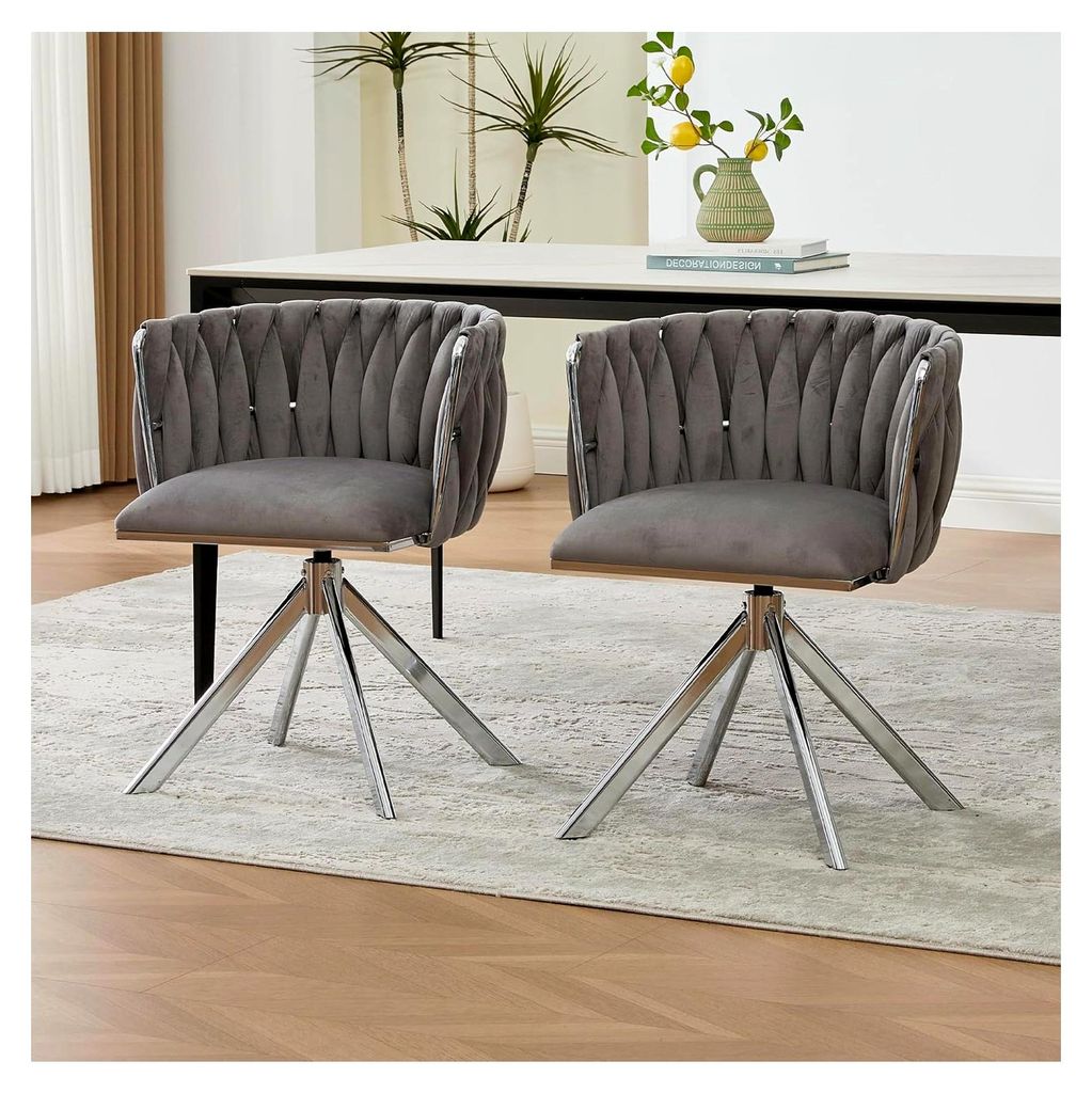 Esszimmerstühle 2er Set, Samtstuhl, 180° drehbare Stühle mit silbernen Metallbeinen, Armlehnstuhl, moderner Sessel für Wohnzimmer, Esszimmer, a...