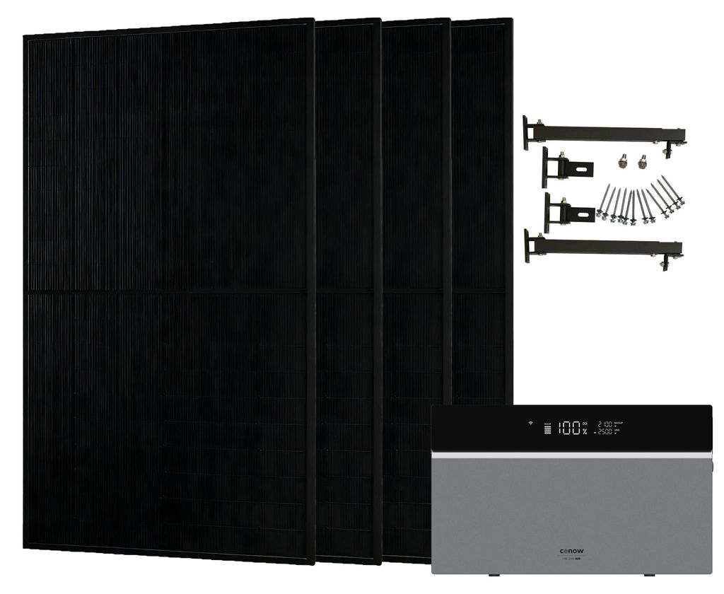 Conow CBE2000 Pro Balkonkraftwerk Komplettset 1820W mit 4x JA Solar 455W bifazial Glas-Glas Modulen inkl. Flachdach-Montagesystem