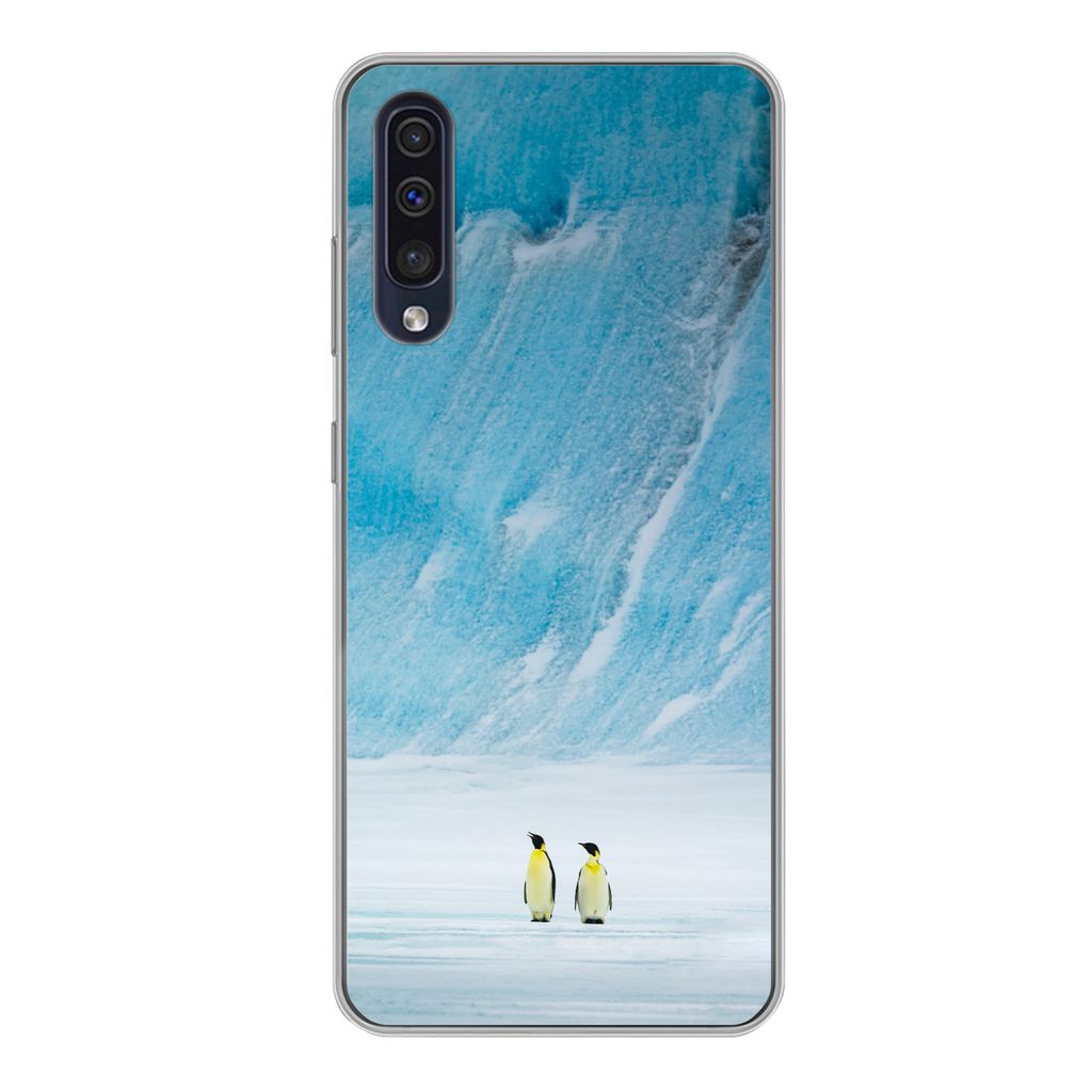 MuchoWow Handyhülle Schutzhülle Hülle für Samsung Galaxy A50 Zwei Kaiserpinguine vor einem Eisberg Silikon Softcase Handy Hülle - Mobiltelef...