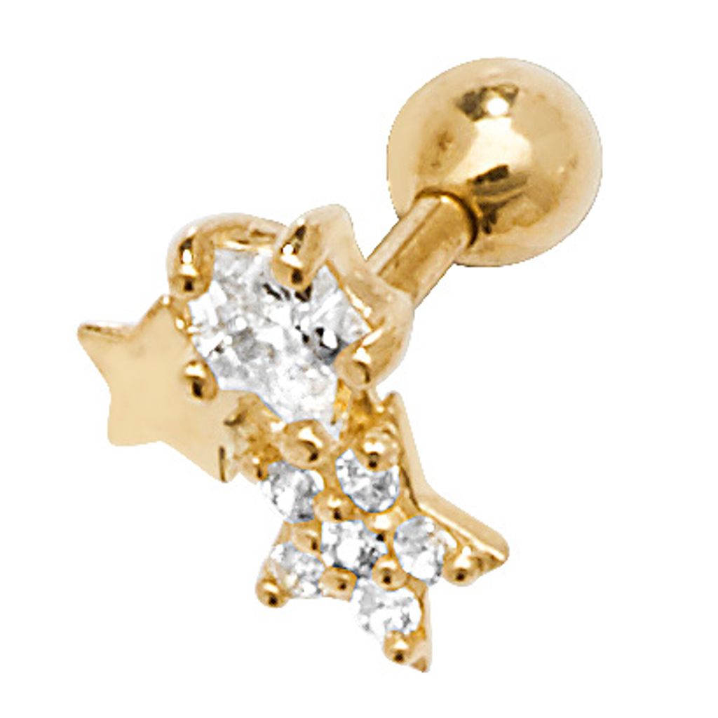 Modische 9 Karat (375) Gold Damen - Einzel Knorpel Ohrstecker mit Zirkonia - 7mm*6mm; TRS25916