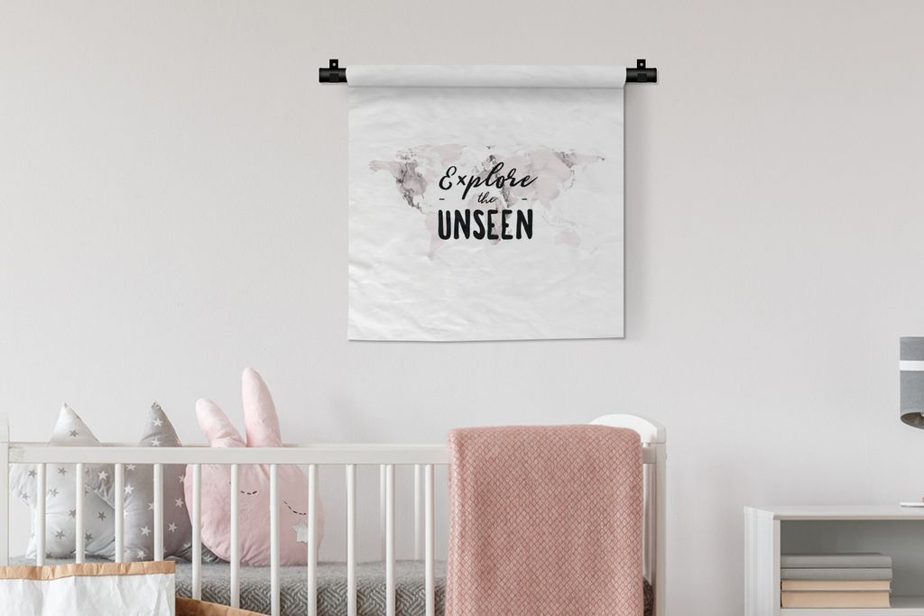 MuchoWow Wandteppich Wandbehang Weltkarte - Zitat - Marmor 60x60 cm Tapisserie Dekoration Wandtuch - Dekorationen - Wand Decke