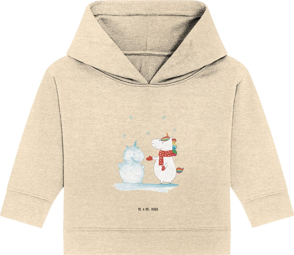 Mr. & Mrs. Panda Organic Baby Hoodie Einhorn Schneemann 24. - 36. Monat - Natural Raw - Geschenk, Kapuzensweatshirt, Kapuzenshirt, Schnee, Mütze, ...
