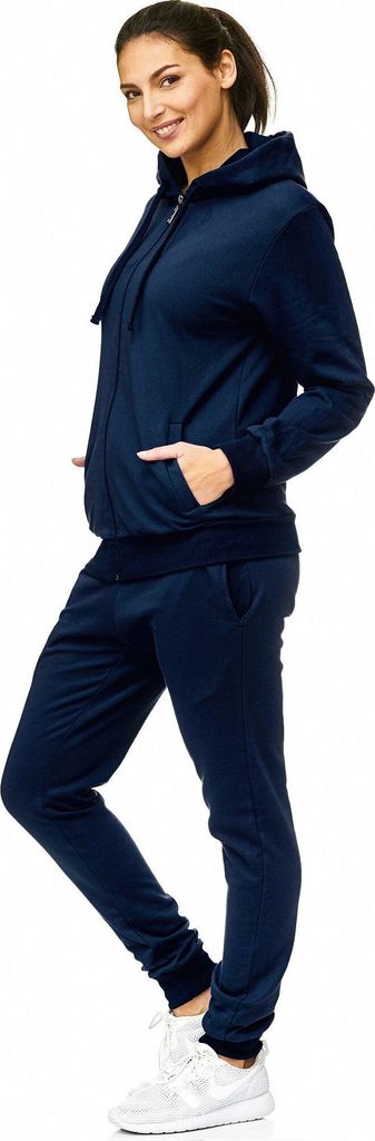 Damen Jogginganzug einfarbig 100% Baumwolle 586 Navy L