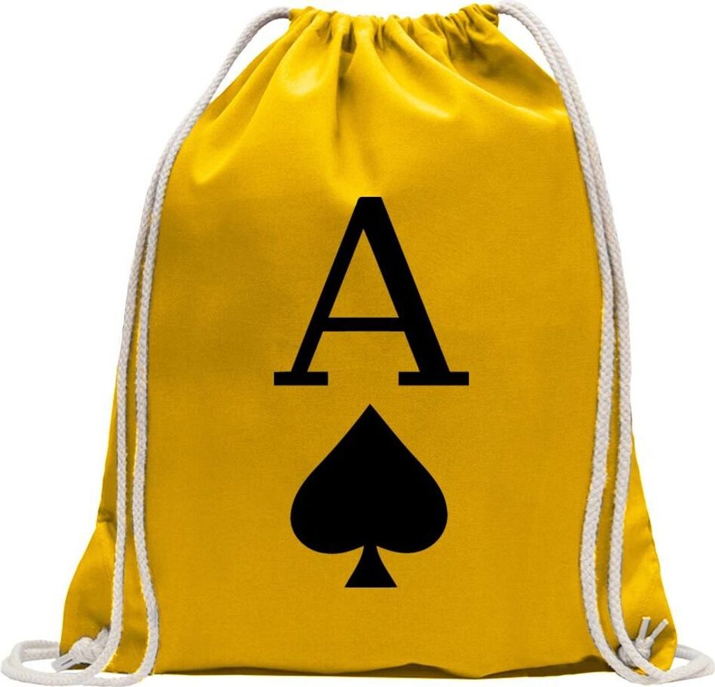 Kiwistar - Turnbeutel - gelb - Pik Ass Spielkarte - Fun Rucksack Sport Beutel Gymsack Baumwolle mit Ziehgurt