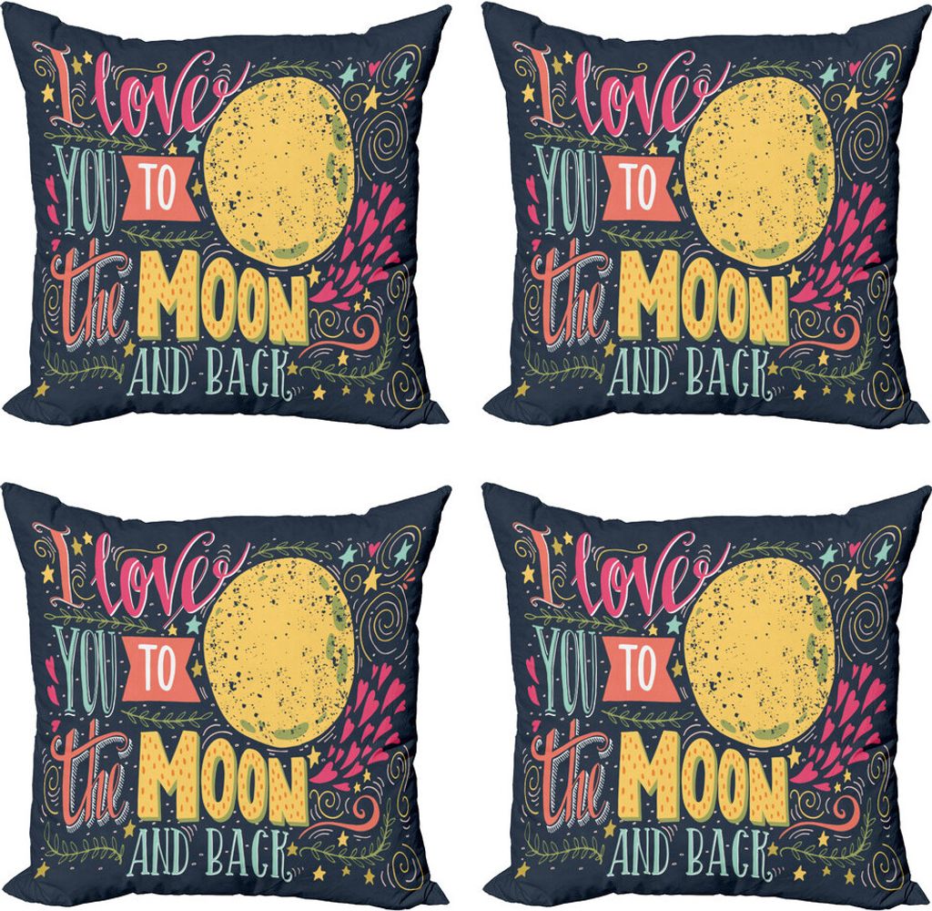 ABAKUHAUS Ich liebe dich Kissenbezug Set (4 Stück), Märchen Liebe wünschen, Moderner Doppelseitiger Digitaldruck, 60 cm x 60 cm, Dunkel Petrol B...