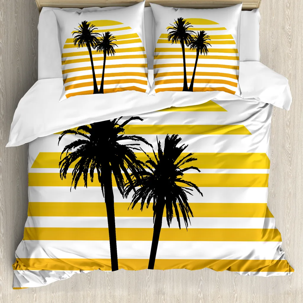 Set Letto Tropicale ABAKUHAUS 155x220 Microfibra Giallo e Nero
