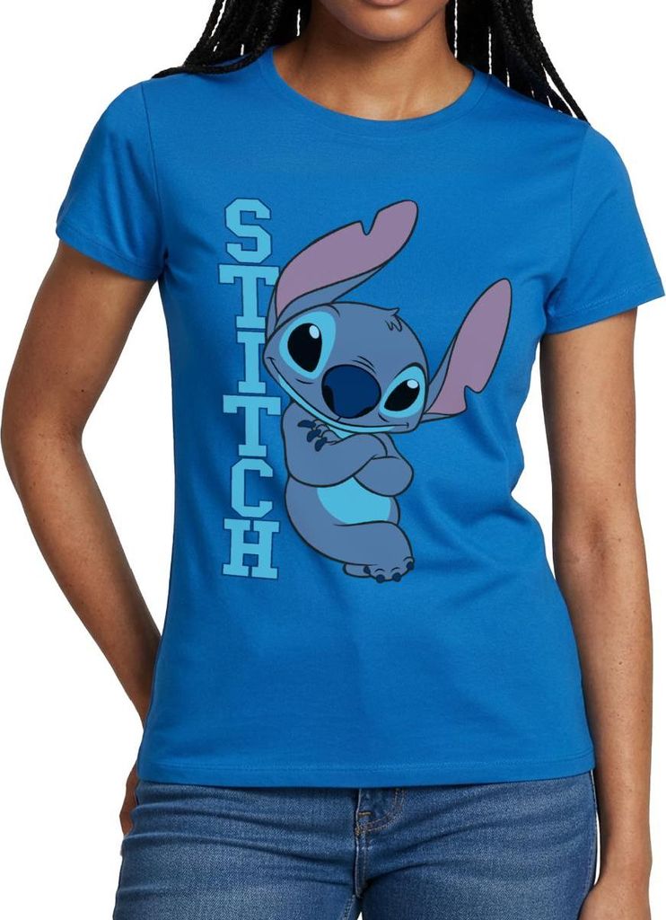 Lilo & Stitch | Stitch Mit Schriftzug Frauen T-Shirt, L, Royalblau