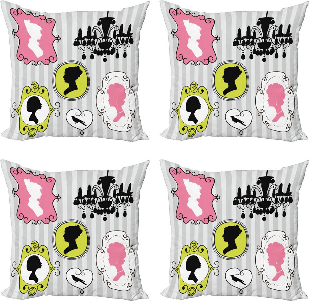 ABAKUHAUS Weinlese-Frau Kissenbezug Set (4 Stück), Porträtrahmen, Moderner Doppelseitiger Digitaldruck, 45 cm x 45 cm, Mehrfarbig