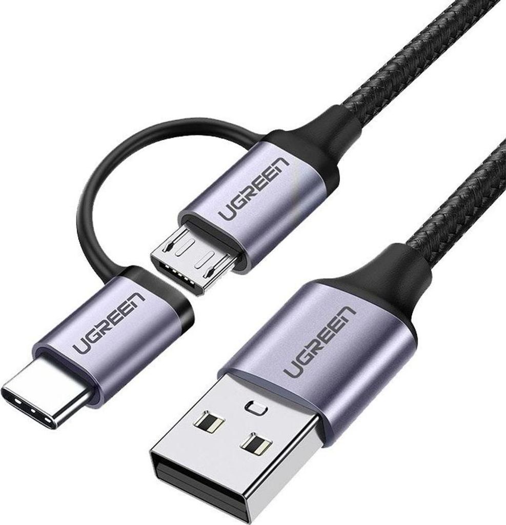 2W1 Kabel Przewód W Mocnym Oplocie Usb - Microusb + Usb-C Zdjęcie produktu 