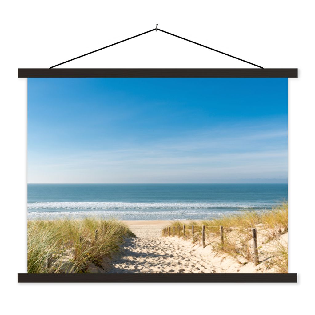 MuchoWow Textilposter Strand - Meer - Düne - Sand - Sommer 150x113 cm mit schwarzem Rahmen - Wohnzimmer