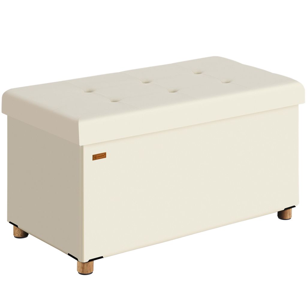 CASARIA Sitzbank mit Stauraum Beige Samt mit Holzfüßen Faltbar Sitzbank 300kg Belastbar 76cm Truhe Wohnzimmer Schlafzimmer Flur Diele Truhenban...