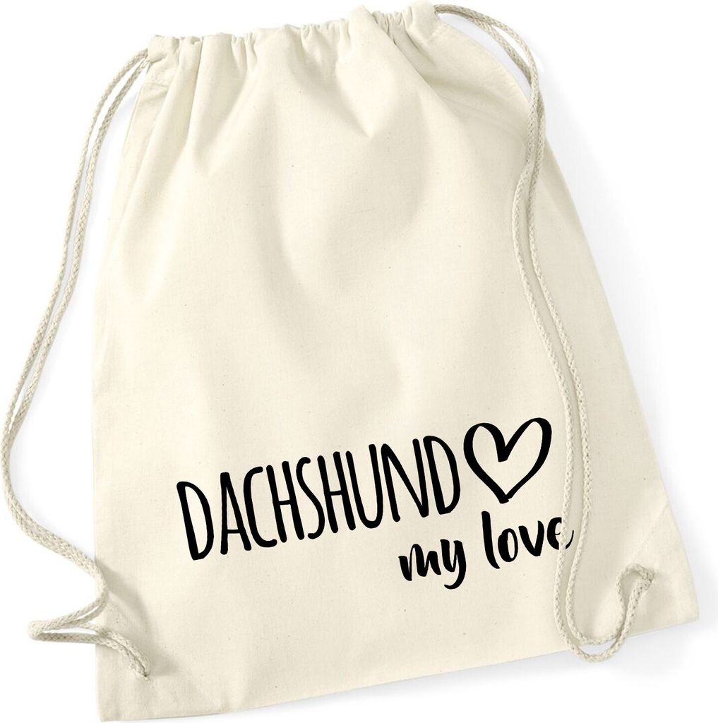 Huuraa Turnbeutel Dachshund my love 12 Liter Natural Baumwolle Rucksack Geschenkidee