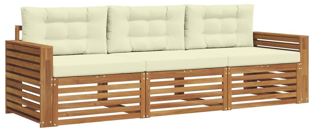 vidaXL Outdoor-Sofagarnitur mit Kissen 3 pcs Natur und Creme