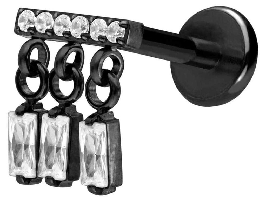 Ohrpiercing, Nasenpiercing Titan Labret mit Push Fit WINDSPIEL Schwarz Stablänge: 10mm | Stabstärke: 1mm