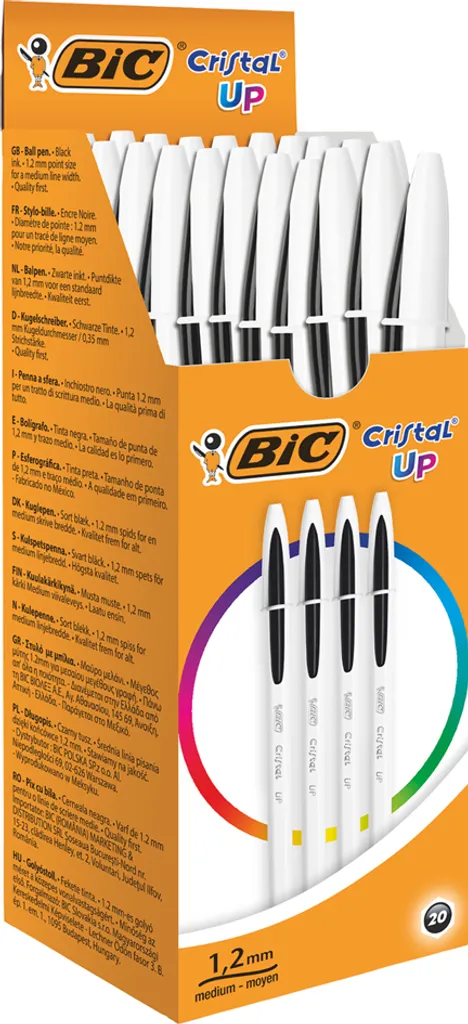 Penne BIC Cristal Up Nere 20 Pezzi | Design Bianco e Tratto 1.2mm - 2