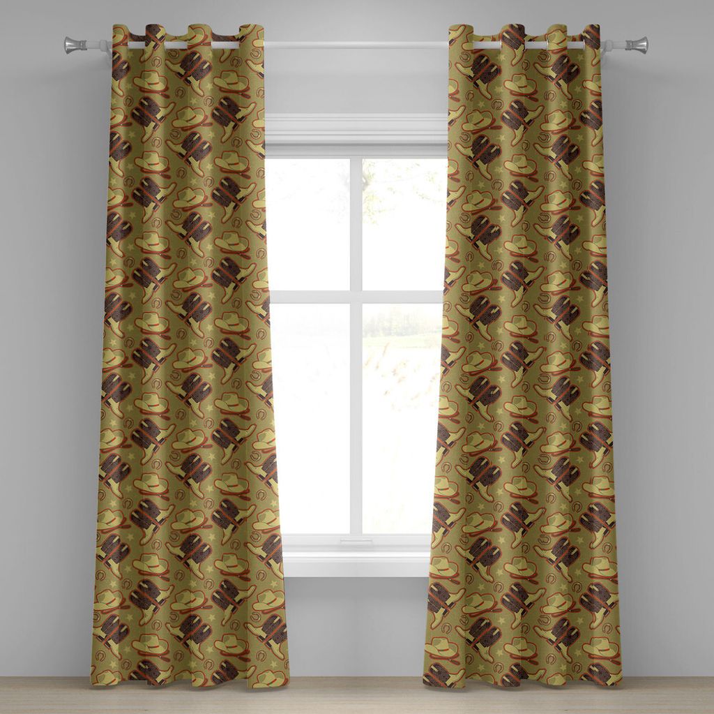 ABAKUHAUS Western Ösenvorhang, Vintage Hut Stiefel Horse Shoes Retro westlichen Kultur getragenen Hintergrund, Dekorative 2-Panel-Fenstervorhänge...